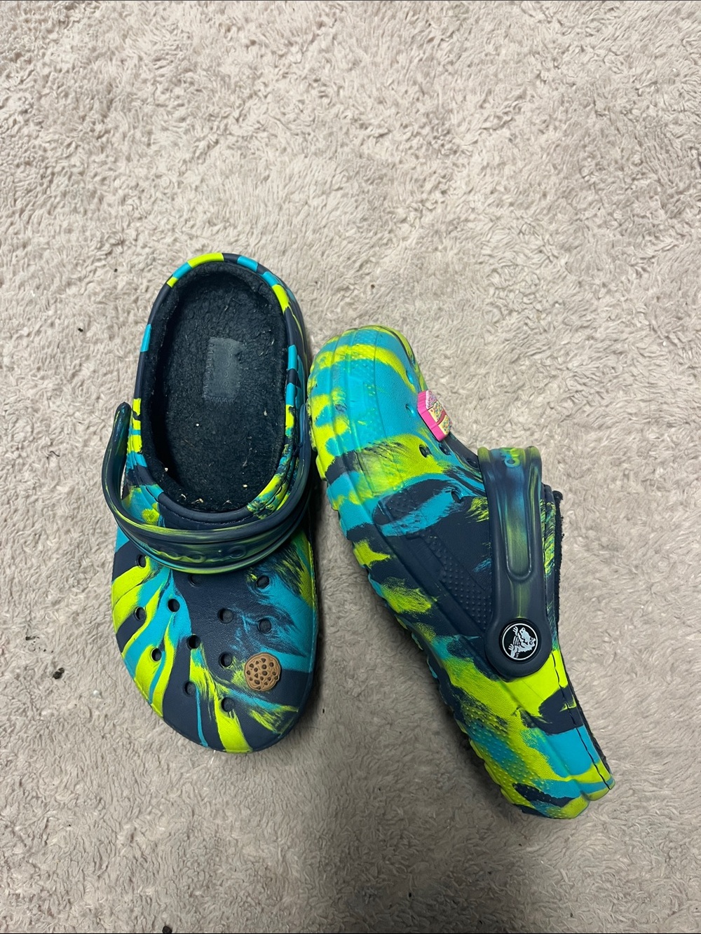 CROCS Kids Tie-Dye Clogs in Teal & Neon Yellow - Picture 2 of 2